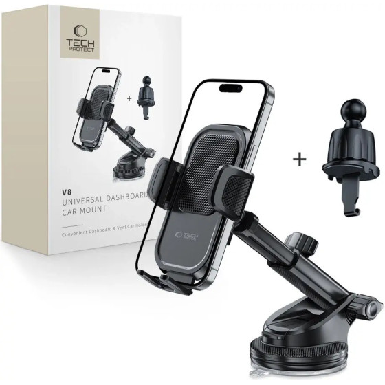 Tech-Protect V8 Car Holder for Dashboard, Windshield or Air Vent Mount - Black - (27322-0)