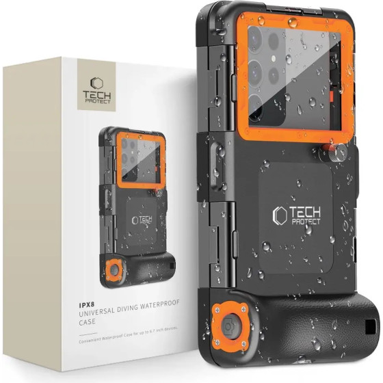 Tech-Protect Waterproof Case IPX8 for 4.7-6.7 Smartphones - Black and Orange - (25423-0)