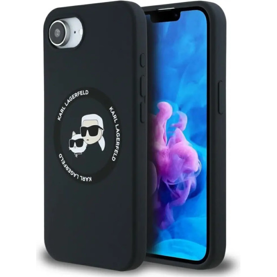 Karl Lagerfeld Liquid Silicone Karl & Choupette Heads Case With Magsafe For Iphone 16e - Black - (KF002581-0)