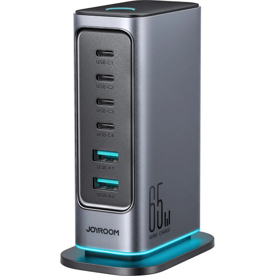Joyroom multi-Port Gan Charger 65W Eu 4x USB-C 2x USB-A - Dark Gray - (JR-TCM02)