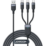Joyroom Multi-Use Series S-A18 3in1 USB-A - Lightning / USB-C / Micro Usb Cable 1.2m - Black - (Joyroom S-1T3018A18 Multi-Use Series 3.5AUSB-AtoLightning+Type-C+Micro3-in-1DataCable1.2m Black)