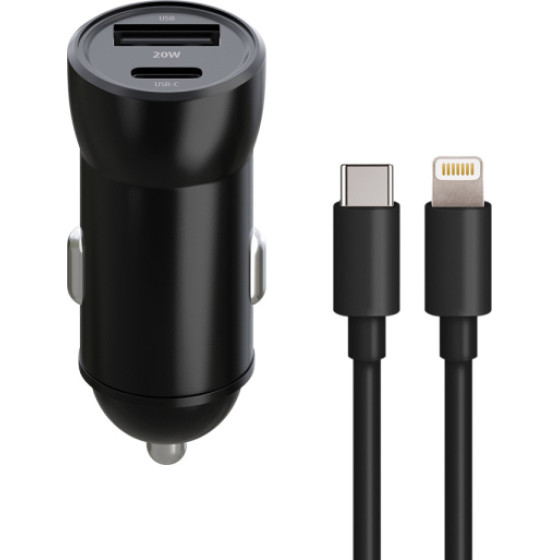 Maxlife Car Charger MXCC-01 Pd 20W + Data Cable Lightning 20W Black - (MXCC-04LIB)