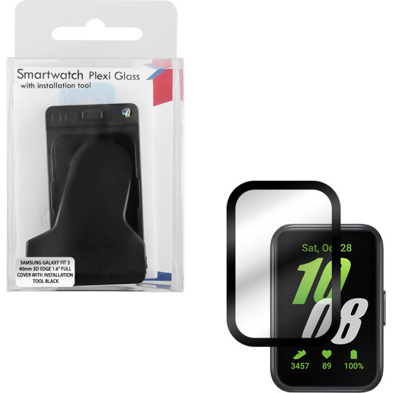 Volte-Tel Tempered Plexi Glass Samsung Galaxy Fit 3 40mm 3D Edge 1.6'' 9H 0.30mm Full Cover With Installation Tool BLACK - (5205308374722)
