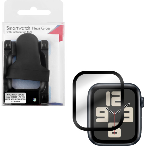 Volte-Tel Tempered Plexi Glass Apple Watch 4/5/6/Se 44mm 3D Edge 1.78'' 9H 0.30mm Full Cover With Installation Tool BLACK - (5205308374661)