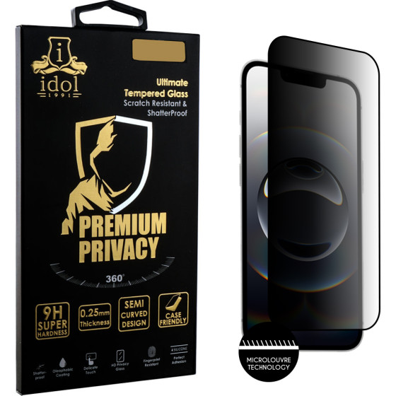 Idol 1991 Tempered Glass Iphone 16E 6.1'' 9H 0.25mm Premium Privacy Antispy Semi Curved Full Glue BLACK - (5205308382628)