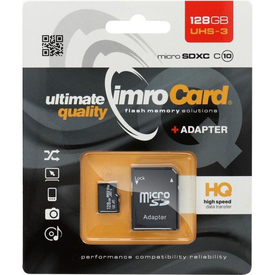 Imro Memory Card Microsd 128GB 100MB/s class10 Uhs 3 4K With Adapter SD
