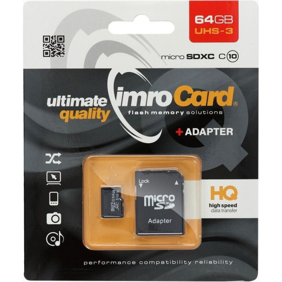 Imro Memory Card Microsd 64GB 100MB/s Class 10 Uhs 3 With Adapter SD