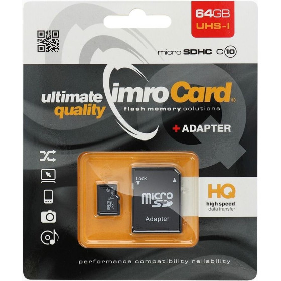 Imro Memory Card Microsd 64GB 100MB/s Class 10 Uhs I With Adapter SD