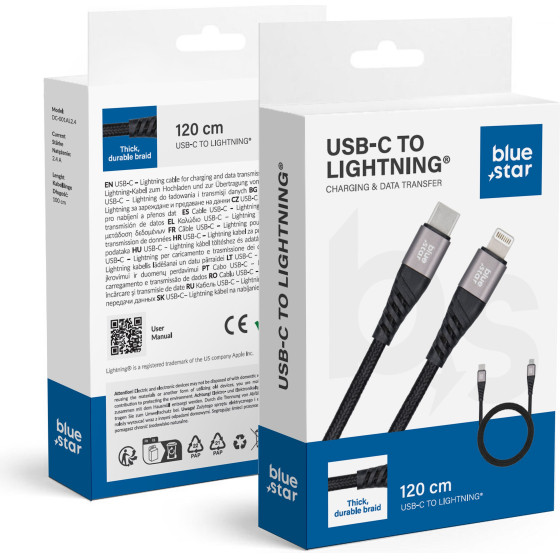 Blue Star Braided Cable 2,4A Type C To Lightning TFK-DC-003 1,2 m black