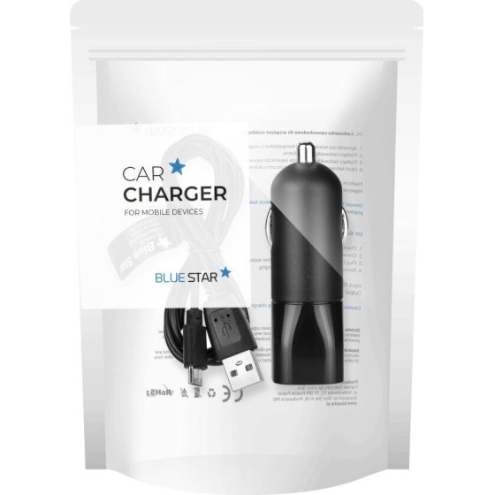 Blue Star Car Charger 2A Usb A + Cable Usb A To Micro Usb black