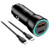 Blue Star Car Charger 3A 25W Type C + Usb A + Cable Type C To Lightning Pd QC3.0 Afc Pps black