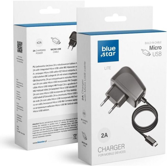 Blue Star Lite Travel Charger 2A 10W With Cable Micro Usb TFK-TC-1095B black