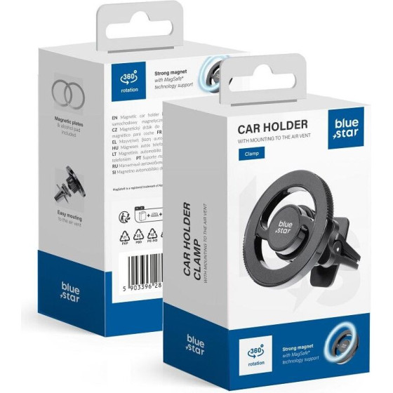 Blue Star Magnetic Car Holder For Air Vent Compatible With Magsafe Clamp black