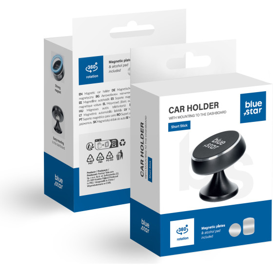 Blue Star Magnetic Car Holder For Dashboard Short Stick black