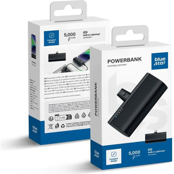 Blue Star Powerbank 5000 Mah With built-In Connector Lightning 2,1A W0556P black