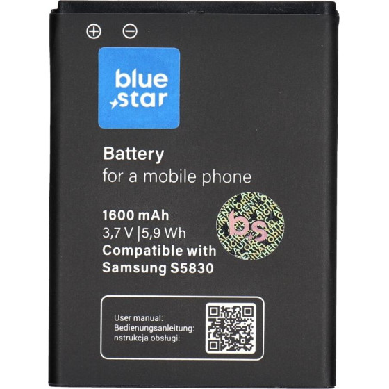 Blue Star Premium Battery For Samsung S5830 Galaxy Ace / Galaxy Gio S5670 1600 mAh
