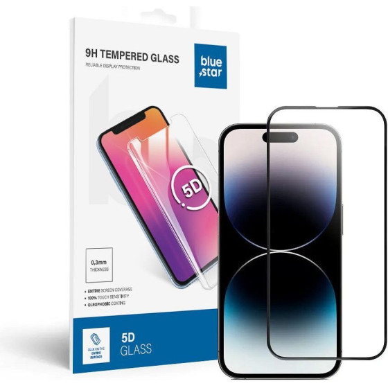 Blue Star Tempered Glass - App Iphone 14 Pro 5D Full Cover black