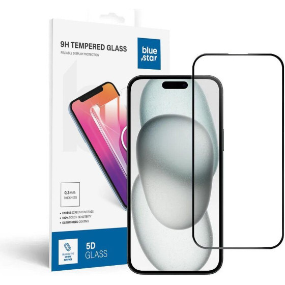 Blue Star Tempered Glass - App Iphone 15 Plus/16 Plus 5D Full Cover black