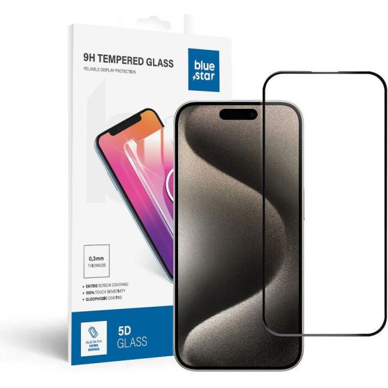 Blue Star Tempered Glass - App Iphone 15 Pro 5D Full Cover black