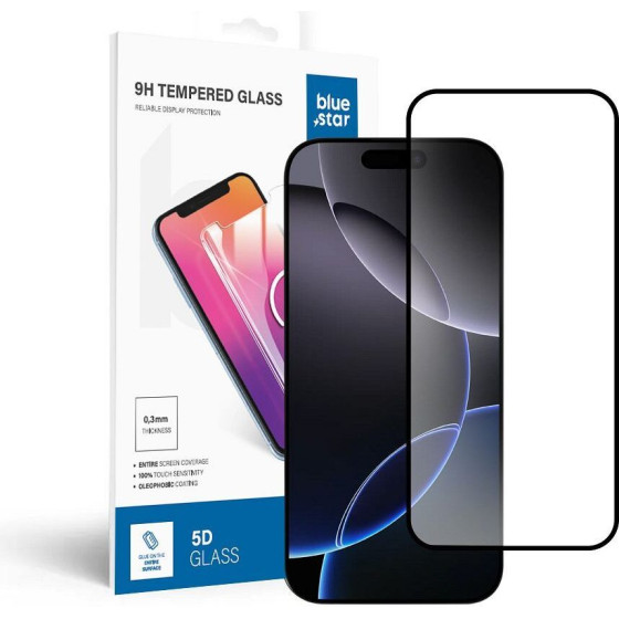 Blue Star Tempered Glass - App Iphone 16 Pro 5D Full Cover black