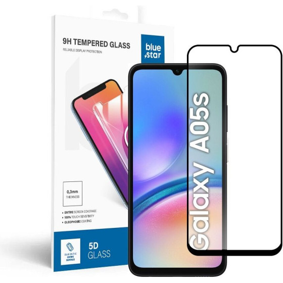 Blue Star Tempered Glass - Samsung A05s Full Face (Full Glue With frame/Small size) - Black Tempered Glass