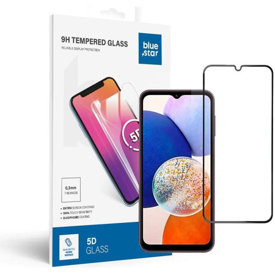 Blue Star Tempered Glass - Samsung A14 5G Full Face (Full Glue With frame/Small size) - Black Tempered Glass