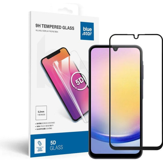 Blue Star Tempered Glass - Samsung A25 5G Full Face (Full Glue With frame/Small size) - Black Tempered Glass