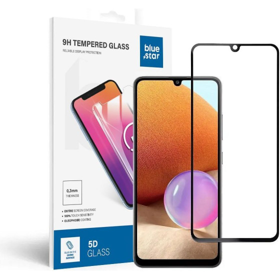 Blue Star Tempered Glass - Samsung A32 Lte Full Face (Full Glue With frame/Small size) - Black Tempered Glass