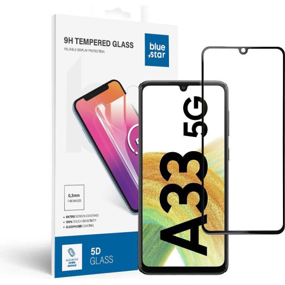 Blue Star Tempered Glass - Samsung A33 5G Full Face (Full Glue With frame/Small size) - black