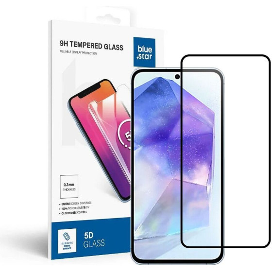 Blue Star Tempered Glass - Samsung A55 5G Full Face (Full Glue With frame/Small size) - Black Tempered Glass