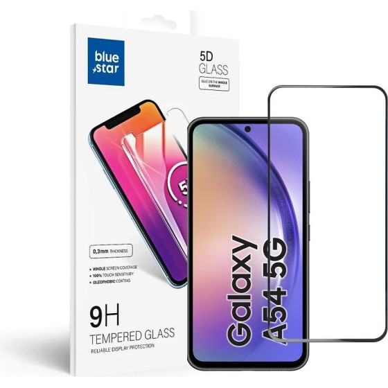 Blue Star Tempered Glass - Samsung A54 5G Full Face (Full Glue With frame/Small size) - Black Tempered Glass