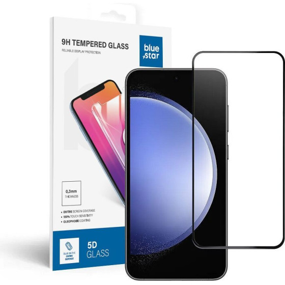 Blue Star Tempered Glass - Samsung Galaxy S23 Fe Full Face (Full glue/Case friendly) - Black Tempered Glass