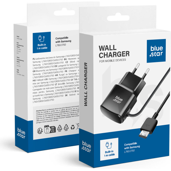 Blue Star Travel Charger 1A 5W For Samsung L760 / G800 / G600 / J750 TFK-TC-1100B black