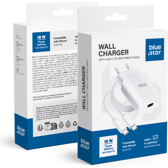 Blue Star Travel Charger Type C + Cable Type C To Lightning Pd QC4.0 3A 18W TFK-TC-1099C white
