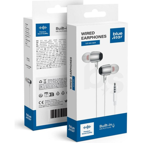 Blue Star Wire Earphones Jack 3,5 Mm With Microphone M09 1,2 m white