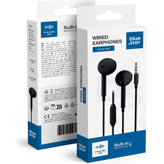 Blue Star Wire Earphones Jack 3,5 Mm With Microphone PA-E65 1,2 m black