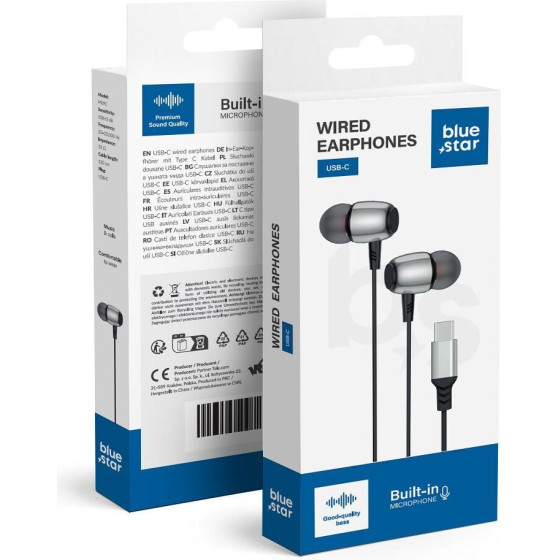 Blue Star Wire Earphones Type C (DAC) With Microphone M09C 1,2 m black
