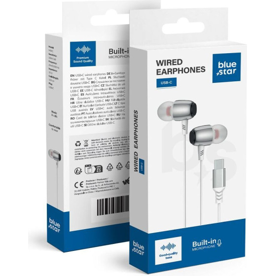 Blue Star Wire Earphones Type C (DAC) With Microphone M09C 1,2 m white