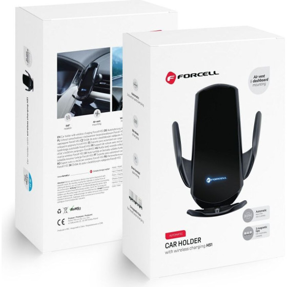 FORCELL Car Holder With Wireless Charging Automatic Sensor + Magnetic Adapters HS1 15W black