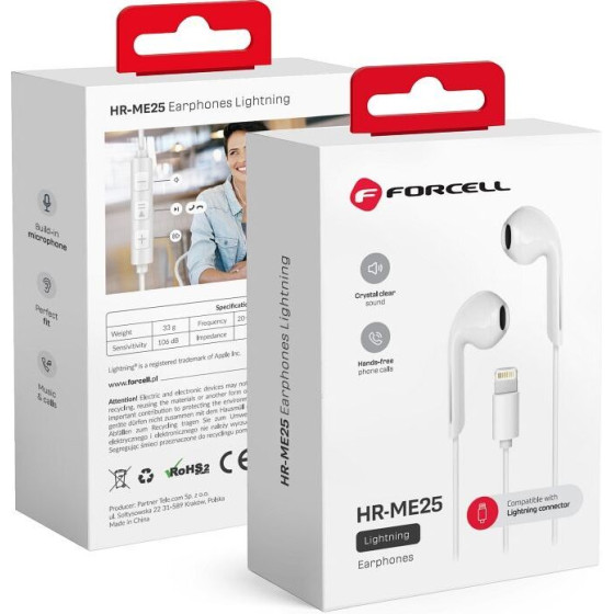 FORCELL F-Audio HR-ME25 Wire Earphones Lightning With Microphone white