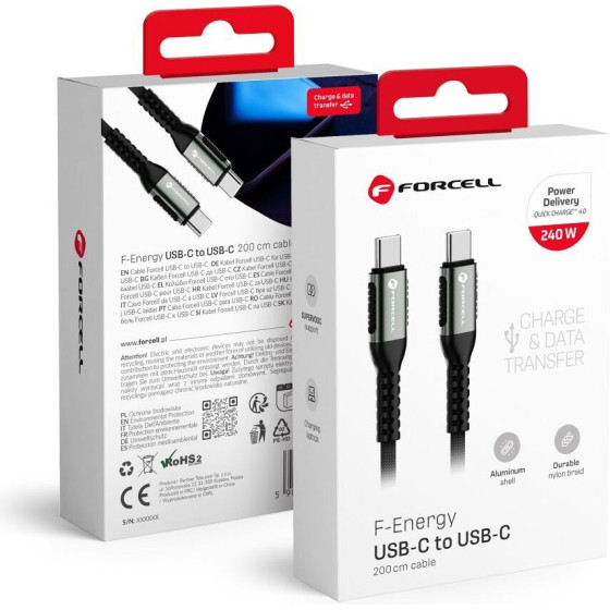 FORCELL F-Energy C263 Cable Type C To Type C QC4.0 Pd 5A 240W Cafule 2 m black