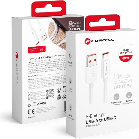 FORCELL F-Energy C336 Cable Usb A To Type C QC4.0 3A 60W 1 m white