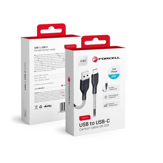 FORCELL F-Energy Carbon CB-02A Cable Usb A To Type C 2,4A 18W 1 m black