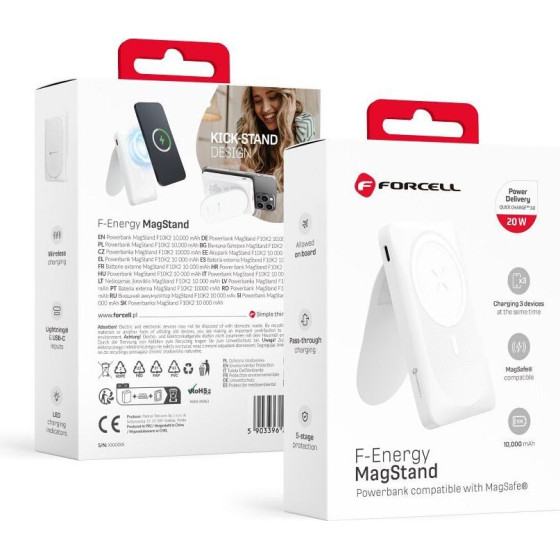 FORCELL F-Energy F10K2 Magstand Powerbank Compatible With Magsafe Pd QC3.0 5A 20W 10000 Mah white