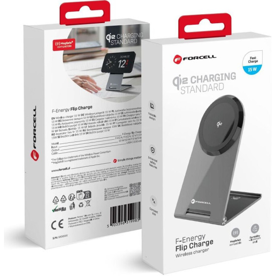 FORCELL F-Energy Flip Charge Qi2 15W Wireless Charger Compatible With Magsafe silver