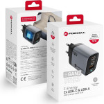 FORCELL F-Energy Gan Iii VT-37 Travel Charger With Display Lcd 2 x Type C + Usb A Pd QC4.0 Sam SFC2.0 3,45A 70W gray