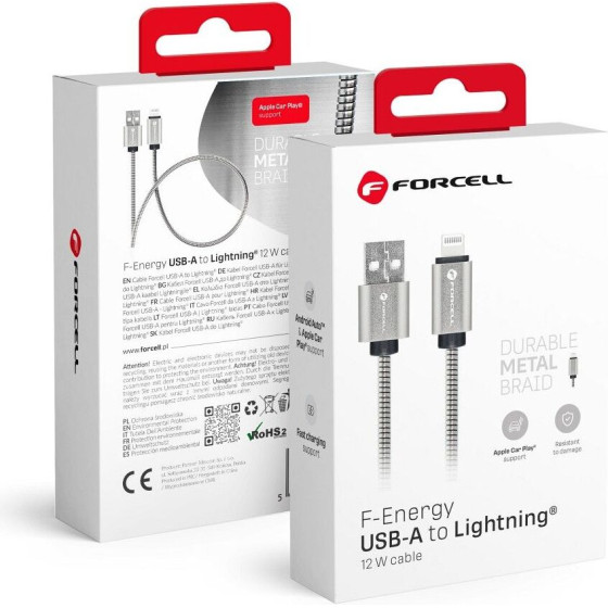 FORCELL F-Energy Metal C236 Cable Usb A To Lightning 2,4A 12W 1 m silver