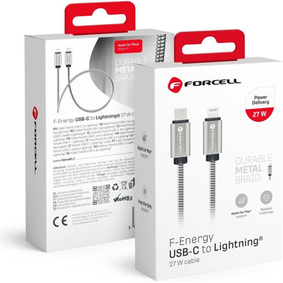 FORCELL F-Energy Metal C238 Cable Type C To Lightning Pd 3A 27W 1 m silver