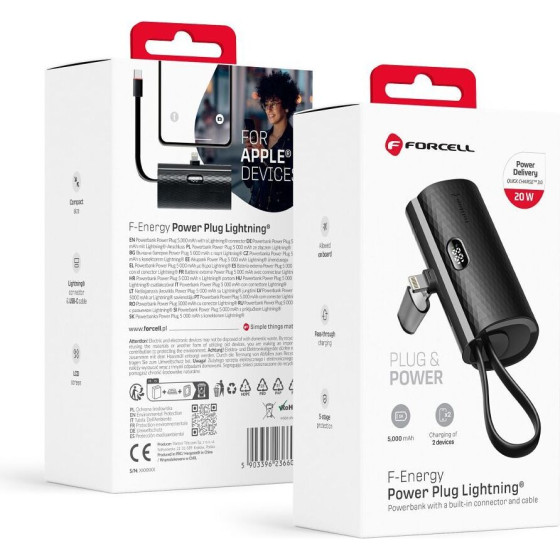 FORCELL F-Energy Power Plug F5K3 Powerbank With built-In Connector Lightning Pd 20W 5000 Mah black