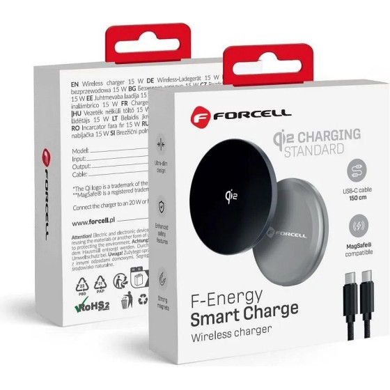 FORCELL F-Energy Smart Charge Qi2 15W Wireless Charger With 150cm Detachable Cable Compatible With Magsafe silver
